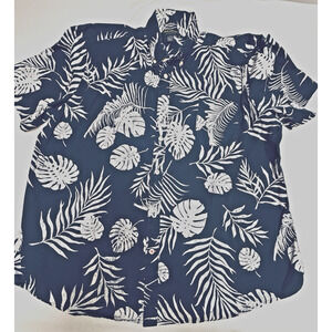 XXL Hawaiian Shirt Mens Blue White Palm Leaf Cotton John Bartlett Consensus EUC
